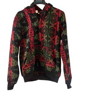 The Collection Royal 1/4 Zip Hooded Pullover Aztec Southwestern Print Sweatshirt